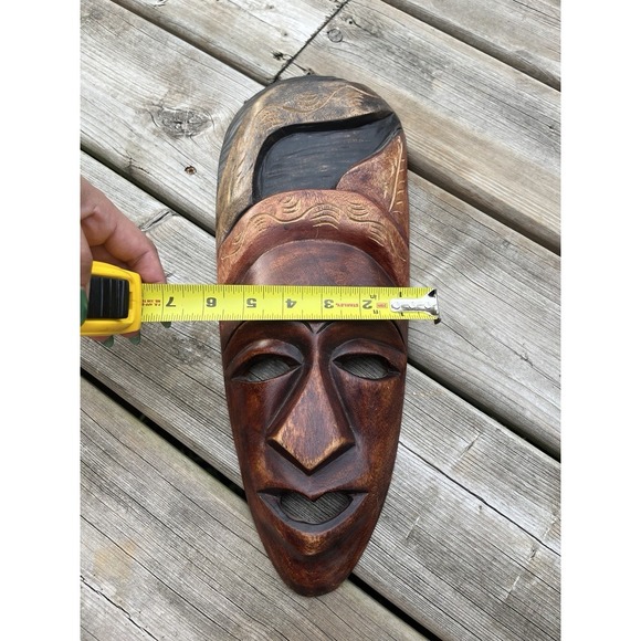 African Style Set Of Wood Face Mask Hand Carved Tribal Rustic - Picture 4 of 16